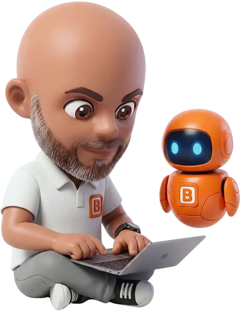 Cartoon man with orange robot
